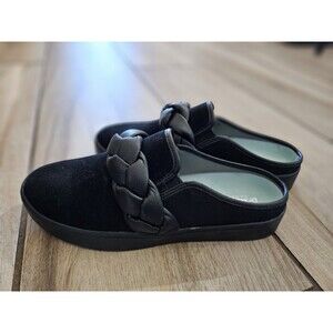 Revitalign Womens Shoes Mules Black Orthotic Suede Braided Slip On Size 8D.